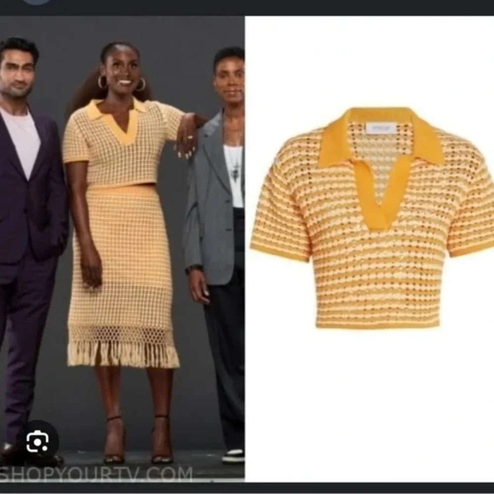 10 Crosby Derek Lam Yellow and White Knit Top - Picture 5 of 8